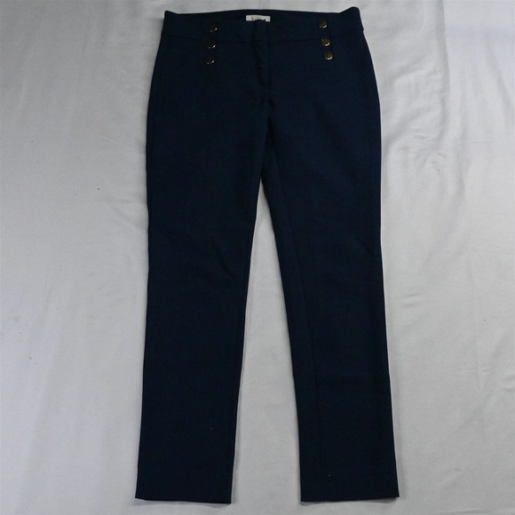 LOFT 4 Navy Blue Gold Button Sailor Modern Skinny‎ Ankle Womens Dress Pants - Picture 1 of 7